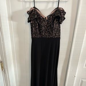 Morgan & Co long dress with slit on leg and off shoulders